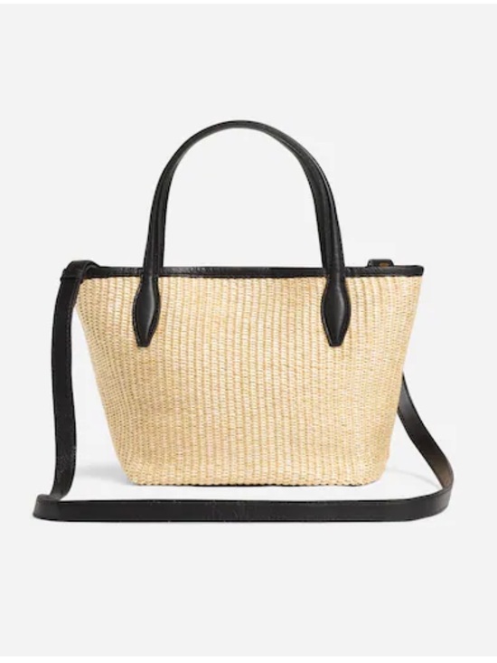 Madewell Handbags - Madewell Mini Shopper Tote in True Black Multi - Leather-Trimmed Straw